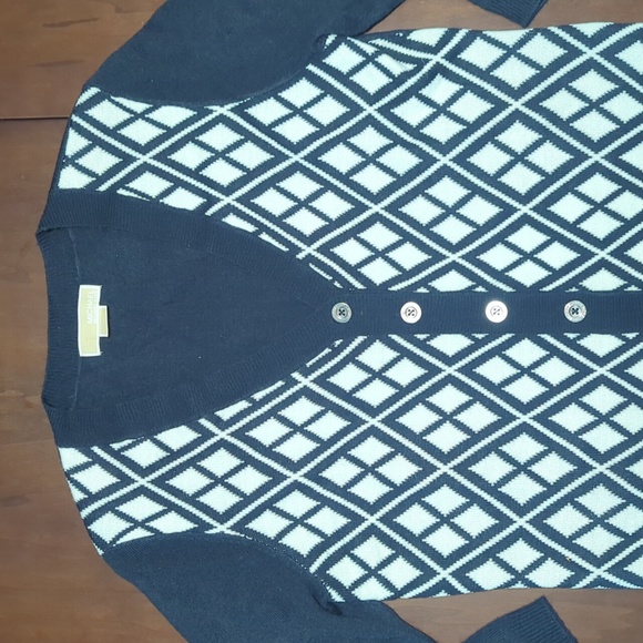 Michael Kors blue and white diamond design quarter sleeve cardigan button up - Picture 2 of 13